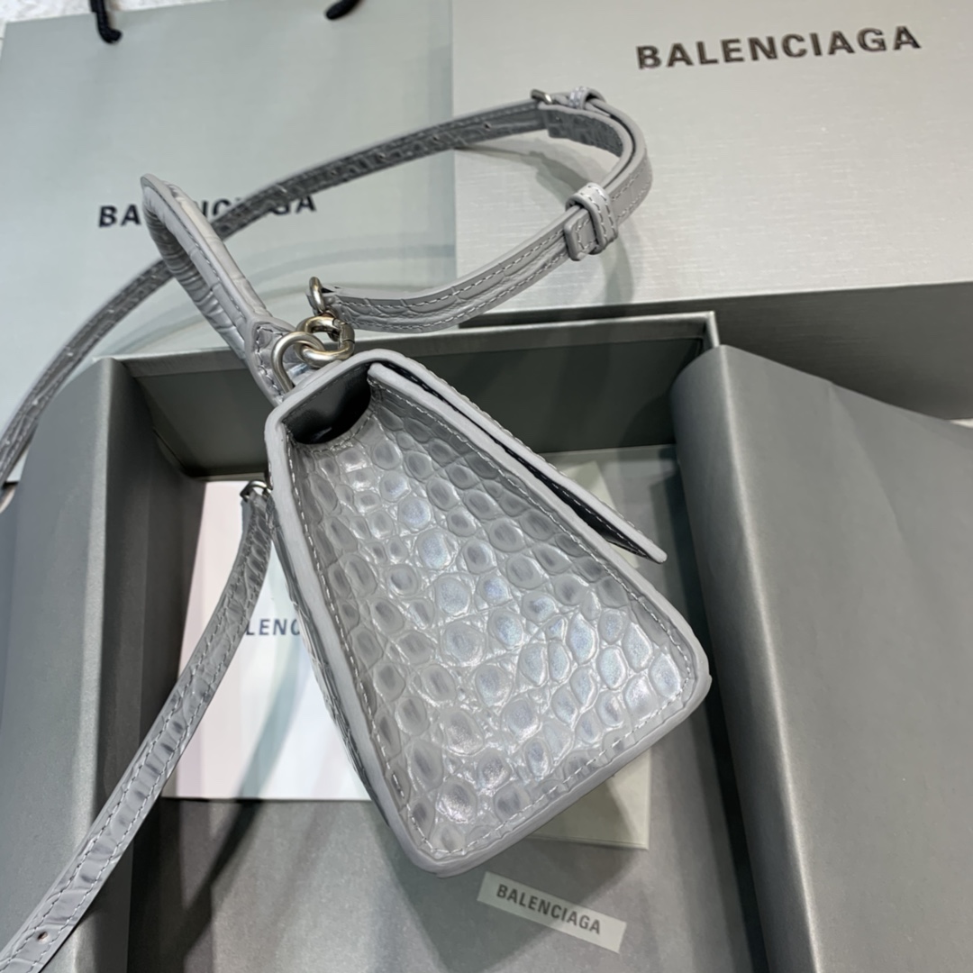 Balenciaga Hourglass Small Handbag Crocodile Embossed Shoulder Bag Gray